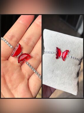 Red Crystal Butterfly Tennis Silver Bracelet